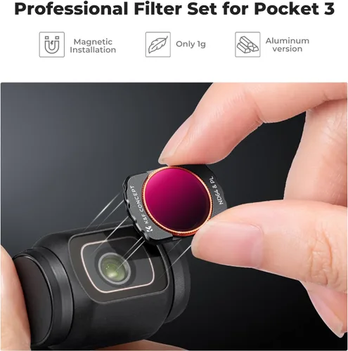 Miniatura 6 de K&F Concept Juego de Filtros UV/CPL/ND Compatible con DJI Osmo Pocket 3, Juego de 6 Filtros Magnéticos UV+CPL+ND16/PL+ND32/PL+ND64/PL+ND256/PL