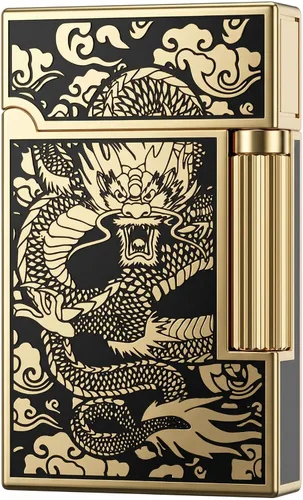 Miniatura 2 de Encendedor de gas de dragón de metal recargable, pedernal de llama ajustable, diseño de dragón chino vintage, encendedor de butano de llama suave