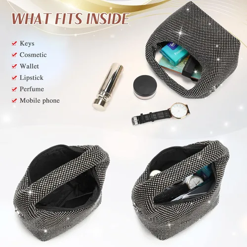 Miniatura 4 de Bolso de mano vintage de los años 20 con diamantes de imitación para mujer, bolso de noche con purpurina brillante, bolso pequeño de diamantes
