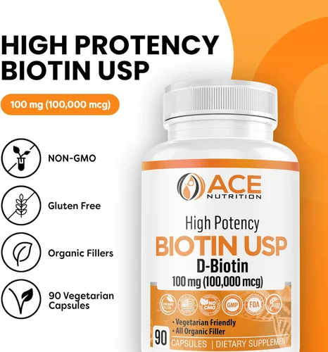 Miniatura 2 de Biotina de alta potencia USP (D-Biotina 100,000mcg) - Biotina superior, harina de arroz orgánica, cápsulas vegetarianas para la salud del cabello