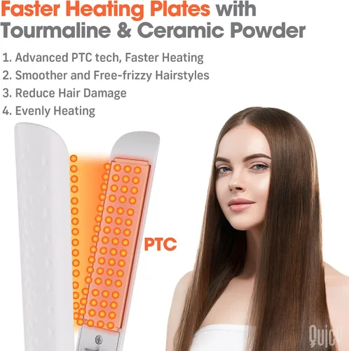 Miniatura 7 de Quico Plancha para el cabello, alisadora de cabello de viaje global de 110-240 V para mujeres, calentamiento rápido en 15 segundos, plancha plana