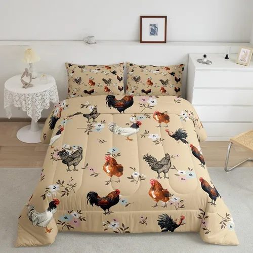 Miniatura 25 de Erosebridal Juego de ropa de cama a cuadros azul para niños, juego de cama individual con diseño de patos amarillos de dibujos animados, juego