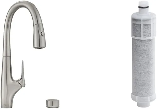 American Standard 4902330.075 Saybrook Grifo de cocina filtrado de doble pulverización en acero inoxidable con filtro adicional