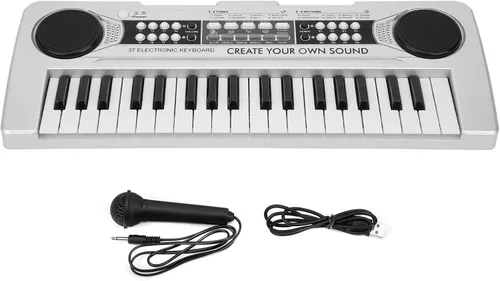37 Teclas Niños Piano Teclado Eléctrico Teclado Música Teclado Eléctrico Piano Instrumento Musical con Micrófono (Plata)