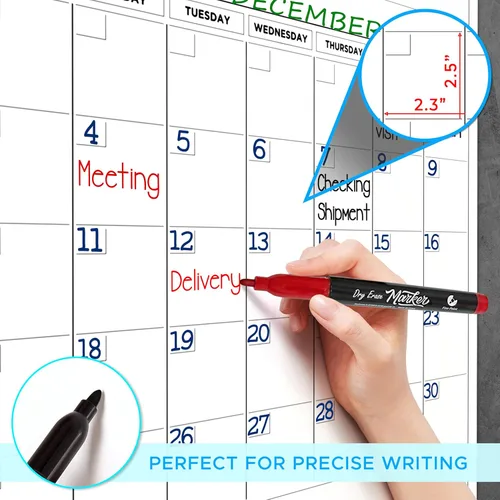 Miniatura 3 de Planificador mensual de borrado en seco extra grande de 100"x36" – Calendario de pizarra blanca de 12 meses incluye 6 marcadores de pizarra blancos