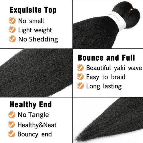 Miniatura 5 de Cabello trenzado preestirado de 24 pulgadas, 8 paquetes de extensiones de cabello sintético de fácil trenzado sintético profesional suave textura #1B