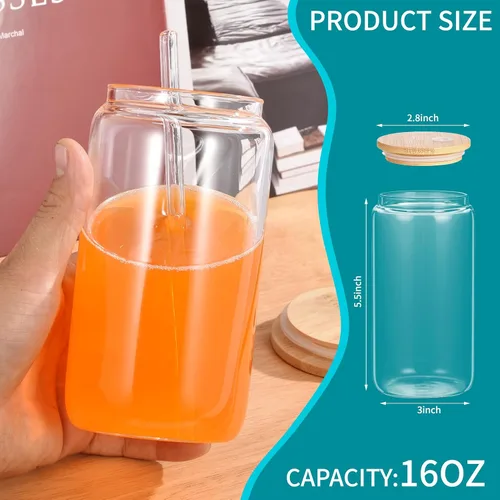 Miniatura 7 de Vasos de vidrio con iniciales con tapas y pajitas, regalos con monograma para mujeres, vaso de vidrio de cerveza de 16 onzas, taza de café helado