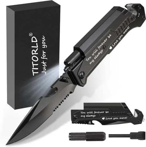 Titorld Regalos para hombres, Día del Padre, aniversario de cumpleaños, regalos para él, novio, marido, cuchillo de bolsillo grabado, cuchillo