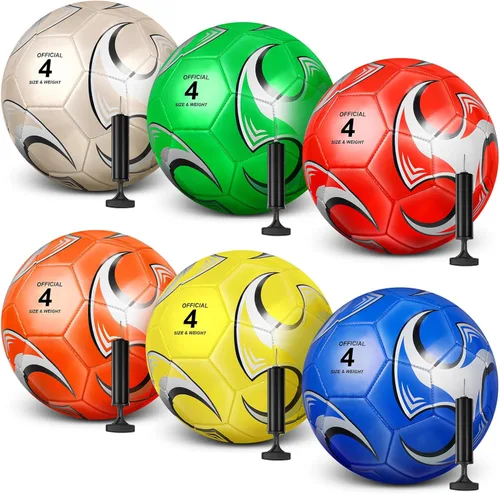 6 pelotas de fútbol de tamaño a granel 5/4/3 desinfladas con bomba para jóvenes y adultos, práctica de entrenamiento, fútbol para escuela, deportes,