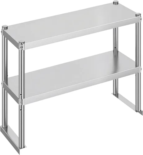 Miniatura 9 de KUARBARR Estante de encimera de acero inoxidable, estante de cocina de metal de 12 x 30 pulgadas, 2 niveles, estantes de acero inoxidable ajustables