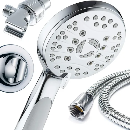 Miniatura 7 de Cabezal de ducha de mano de lujo de alta presión de 6 ajustes – Manguera de acero inoxidable extralarga de 6 pies – Chorros anti-obstrucción – Cromo