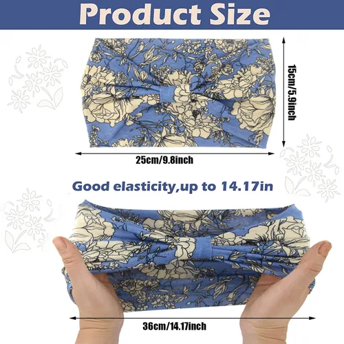 Miniatura 3 de Yeshan Diademas bohemias bandeau para mujeres, diadema ancha tipo bandana con nudo, pañuelo para el cabello con estampado floral, bandas africanas