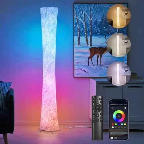 WORLD WIN Lámpara de pie, lámpara de esquina LED RGB inteligente de 61 pulgadas con sincronización de música y 16 millones de colores de bricolaje,