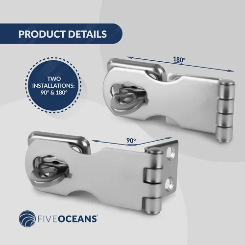 Miniatura 3 de Five Oceans Cerradura de cerradura de puerta marina, cierre de seguridad para todas las puertas, acero inoxidable AISI316, 2 posiciones, 90 grados