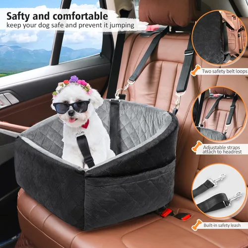 Miniatura 3 de NEEZUKAR Asiento de automóvil para perros pequeños, asiento elevador desmontable y lavable para perros de menos de 30 libras, asiento de automóvil