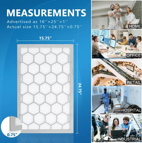 Miniatura 3 de 16x25x1 MERV 13 Filtro de aire para caldera/aire acondicionado, 7 paquetes de filtros reemplazables de plástico ABS reutilizables con marco