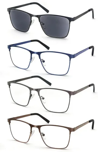 Miniatura 2 de MODFANS Gafas de lectura para hombre, lentes de bloqueo de luz azul, lectores cuadrados de metal, material de acero inoxidable, antifatiga