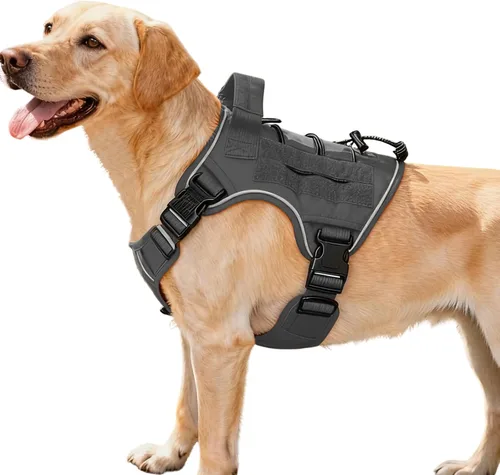 Miniatura 78 de Arnés táctico para perros grandes, chaleco reflectante ajustable sin tirones con sistema Molle, control de grado militar K9 para entrenamiento