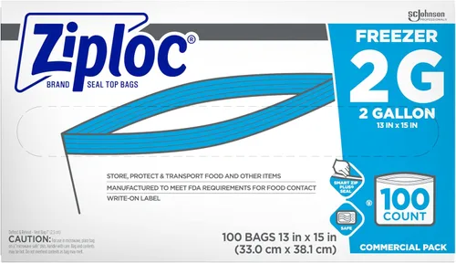 Miniatura 2 de Bolsas congeladoras SC Johnson Professional Ziploc, para organización y almacenamiento de alimentos, con doble cremallera, 2 galones, 100