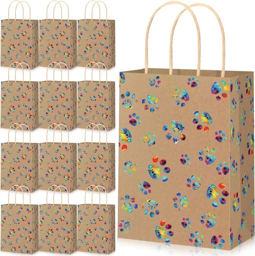Miniatura 18 de Blulu 20 piezas bolsas de regalo con forma de pata de cachorro con asas de papel trenzado, bolsas de papel para regalo de golosinas para mascotas