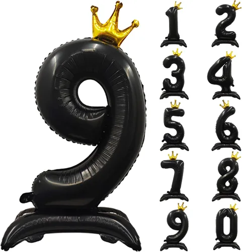 Miniatura 34 de Globos de aluminio grandes con corona negra número 0 para niños y niñas, cumpleaños, boda, aniversario, fiesta, baby shower, suministros 0