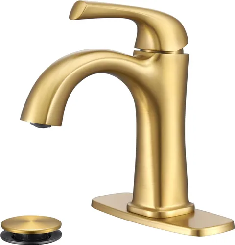 Grifos de Baño de Un Solo Orificio Oro Cepillado, Grifo de Baño Oro Cepillado, Grifo de Fregadero de Latón de Una Sola Manija para Baño para 1 o 3