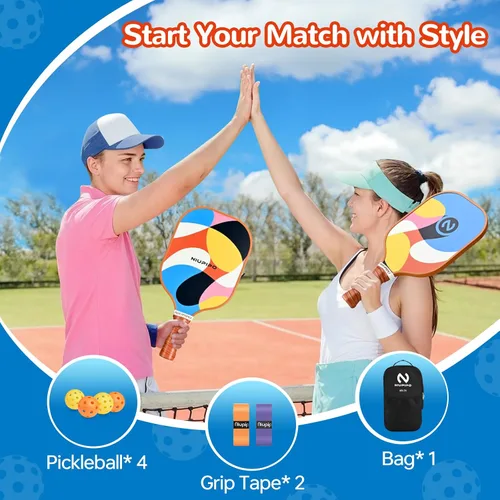 Miniatura 4 de niupipo Pickleball Paddles Set of 2 or 4, USAPA Approved Fiberglass Pickleball Paddle Set with Balls and Bag, Polypropylene Honeycomb Core, 1.
