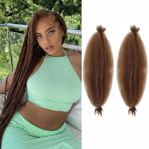 Miniatura 8 de Cabello afro trenzado elástico color marrón claro de 16 pulgadas, paquete de 3 T27, cabello afro preesponjado y trenzado elástico, cabello afro