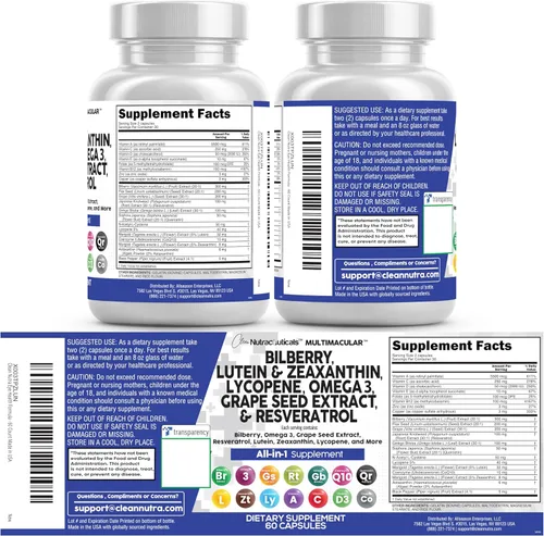Miniatura 8 de Clean Nutra - Vitaminas para los ojos con arándano, luteína y zeaxantina, suplementos de licopeno de 40 mg de resveratrol, semillas de uva
