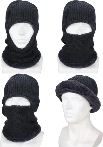 Miniatura 11 de Pasamontañas de punto calentador resistente al viento sombrero que cubre la cara para hombres mujeres forro polar deportes al aire libre