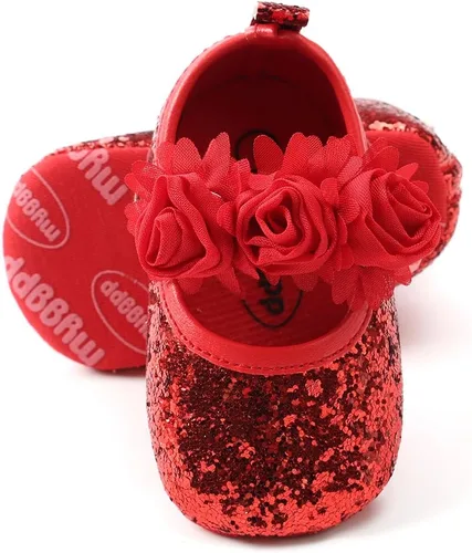 Miniatura 42 de RVROVIC Mocasines de princesa para bebé, zapatos brillantes de Mary Jane, zapatos de cuna de suela suave y ligera de primera calidad, zapatos