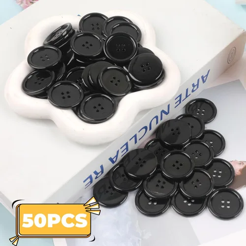 Miniatura 3 de YAKA 50 botones de resina de costura negros de 1 1/4 pulgadas, forma redonda, 4 agujeros, botón para coser álbumes de recortes y manualidades