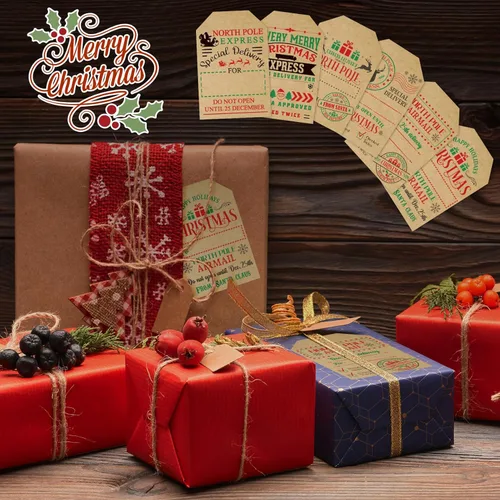 Miniatura 6 de 2 * 3 Pulgadas Etiquetas Adhesivas de Navidad de Kraft Etiquetas Autoadhesivas Etiquetas de Regalo para Regalos de Navidad 200 PIEZAS Etiquetas
