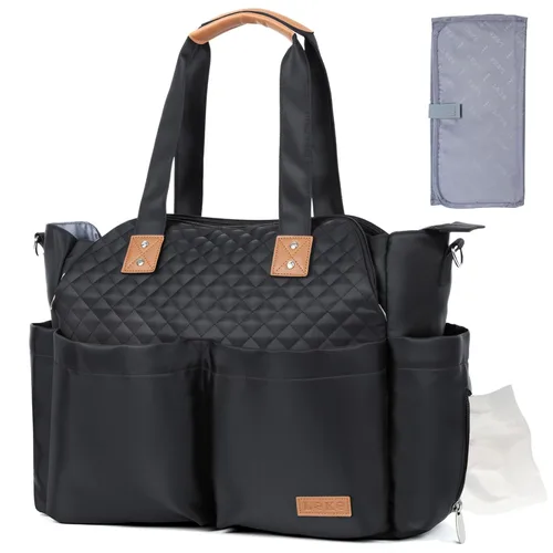Miniatura 11 de Lekebaby - Bolso para pañales para bebé - 17 bolsillos, gran pañalera de viaje con cambiador portátil, bolso cruzado para hospital y maternidad