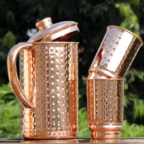 Miniatura 7 de Jarra de cobre de 50.72 onzas con 2 tazas de cobre Juego de jarra de agua de cobre puro y tazas a juego para el hogar y el bienestar, acabado