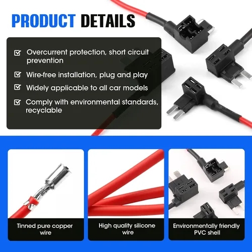 Miniatura 4 de Paquete de 4 adaptadores de fusible para automóvil de 12 V, mini cuchillas con 20 fusibles (10A/15A/20A/25A/30A), ATO ATC ATM APM, portafusibles