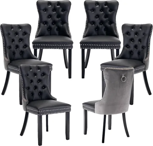 Miniatura 79 de LKTART Juego de 2 sillas de comedor de terciopelo, sillas de comedor copetudas con ribete de anillo de clavo, silla de comedor tapizada con patas