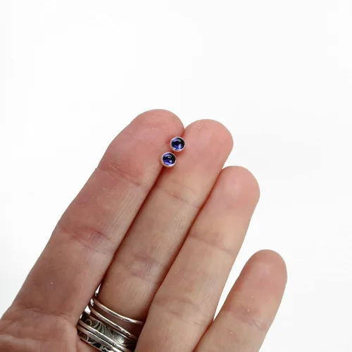 Miniatura 40 de Aretes de tuerca con piedras preciosas para mujeres y niñas, bisel redondo de 0.157 in de plata esterlina 925