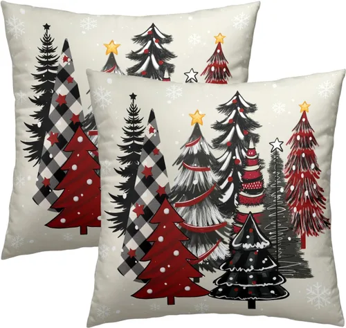 Miniatura 23 de Fundas de Almohada de Bosque de Pinos 22x22 Juego de 2, Fundas de Almohada Decorativas de Árboles de Abeto y Cedro Verde Nieve Beige de Invierno