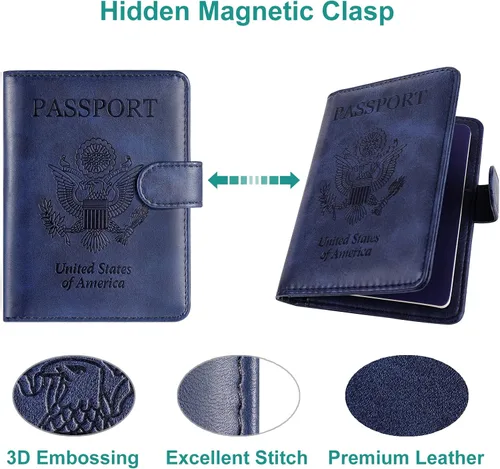 Miniatura 5 de RSAquar Combo de portatarjetas de pasaporte y vacunación, funda para pasaporte, funda de cuero para tarjetas, accesorios de viaje con bloqueo RFID