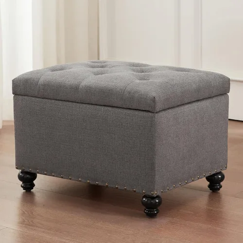 Miniatura 12 de Zihanhome Otomana de cuero con almacenamiento, reposapiés otomano tapizado con botones, taburetes para pies, otomanas rectangulares de 24 pulgadas