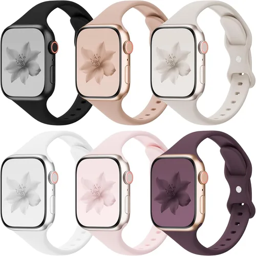 Miniatura 9 de 6 Pack de bandas delgadas y delgadas compatibles con Apple Watch 38mm 40mm 41mm 42mm 44mm 45mm 46mm 49mm para mujeres y hombres, correa deportiva