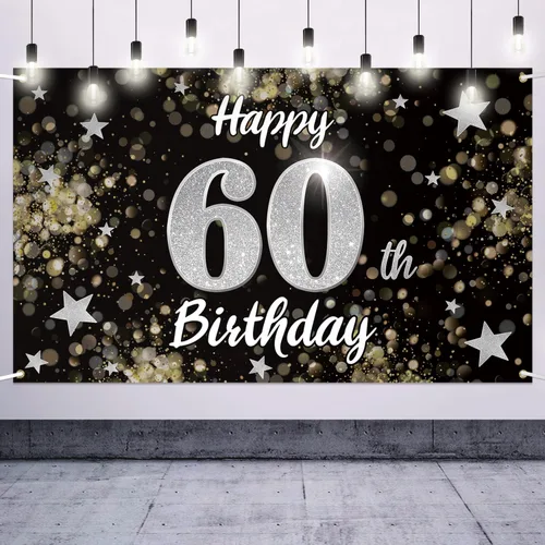 Miniatura 15 de Decoración de feliz cumpleaños 37, cartel grande de fondo de cumpleaños de 37 años con estrella de ensueño negro y plateado – Decoración de fiesta