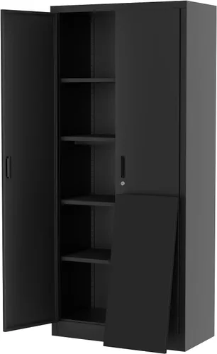 Armario de almacenamiento de metal de 71 pulgadas con 2 puertas y 4 estantes ajustables, archivador de acero con cerradura, gabinetes de