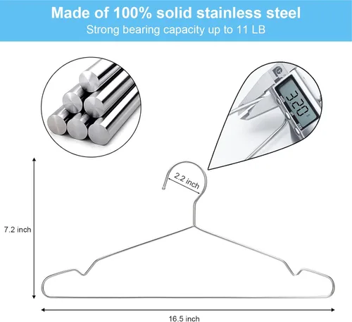 Miniatura 4 de Perchas para abrigos, 40 unidades, Seropy, perchas de metal, resistentes, de alambre, con muesca antideslizante, perchas de acero inoxidable