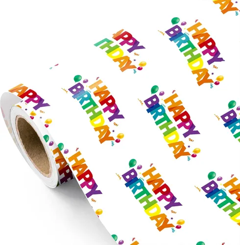 Miniatura 12 de WRAPAHOLIC Papel de regalo para cumpleaños - Rollo mini - 17 pulgadas x 16.5 pies - Papel de regalo azul dorado con foil brillante de feliz Azul