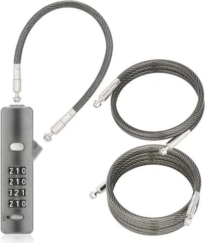 Candado de cable Tcyoatoa, cerradura de combinación de 4 dígitos con 3 cuerdas trenzadas de acero reemplazables, candado de alambre portátil para