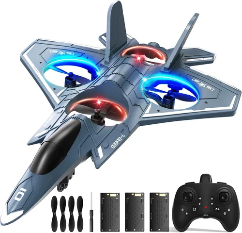 Miniatura 9 de Aviones RC de control remoto de espuma para niños y adultos mayores de 14 años, avión RC caza con luz, juguetes de caza con giro de 360°, rollo