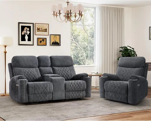 Miniatura 33 de HAOMARKETS Silla reclinable eléctrica para adultos con puerto USB, sofás reclinables eléctricos de tela suave con portavasos de metal, sillas