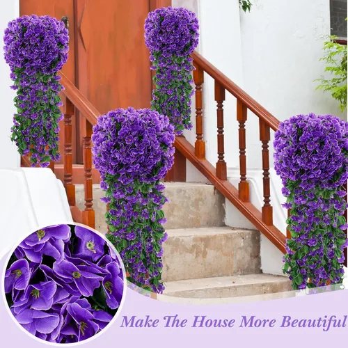 Miniatura 4 de Paquete de 10 guirnaldas de flores artificiales colgantes para boda, ceremonia, pared, hogar, fiesta, jardín, decoración al aire libre (morado)